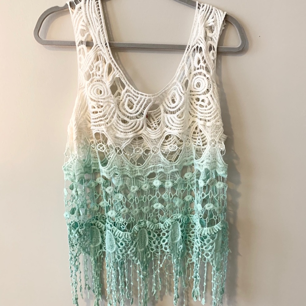 Ombré green & white lace cover up